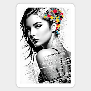 Chroma Essence: Vivid Digital Art Poster with Intricate Women's Portrait Magnet